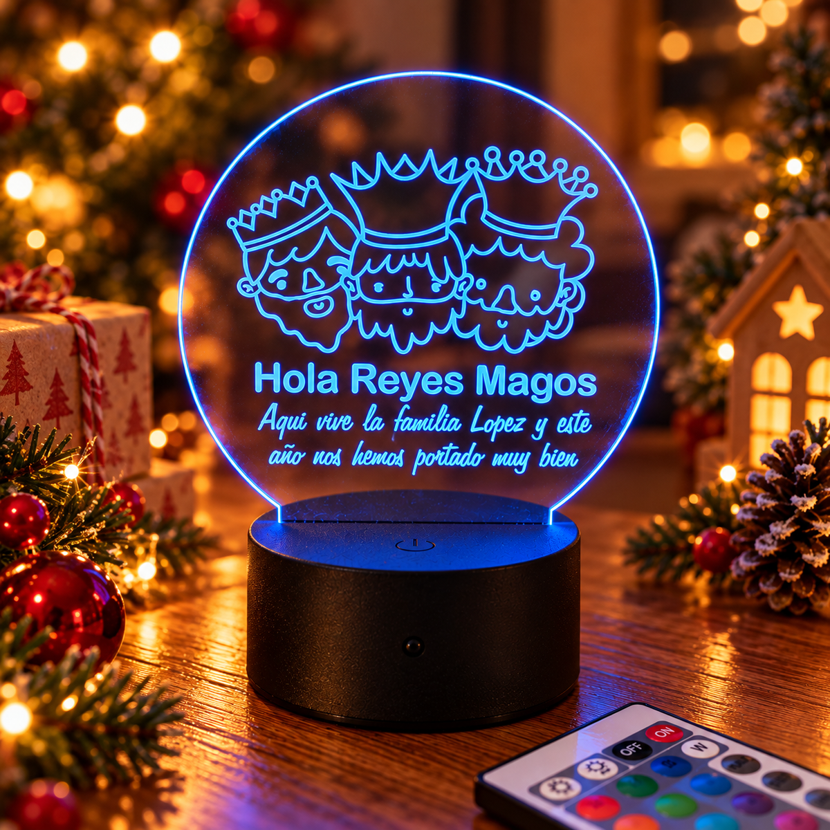 Lámpara LED personalizada de Reyes Magos con mando