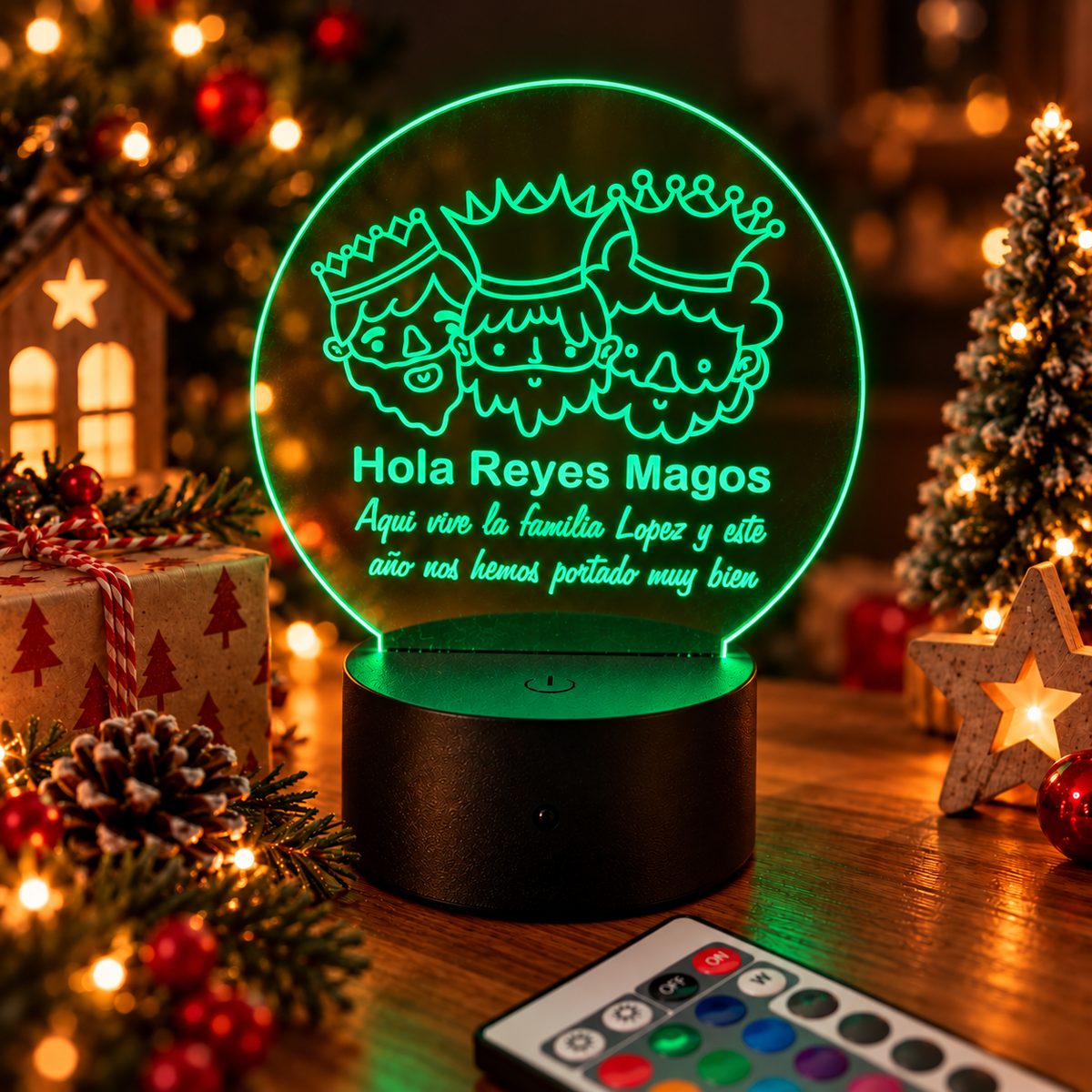Lámpara LED personalizada de Reyes Magos con mando