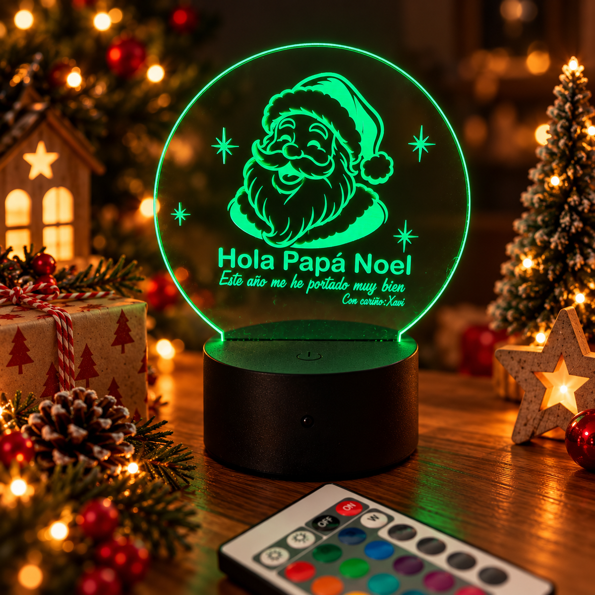 Lámpara LED personalizada de Papá Noel con mando