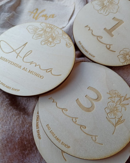 Placas cumple meses floral